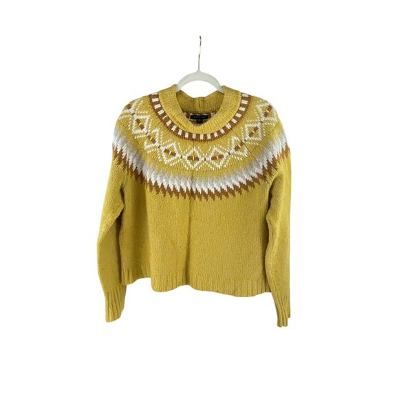American Eagle Nordic Pattern Knit Mock Neck Sweater L Yellow Oversized Classic - Picture 2 of 7